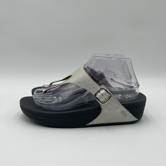 Fitflop Women’s Size 8 The Skinny Deluxe Silver Thong Sandals Shoes Cushioned - Picture 2 of 12